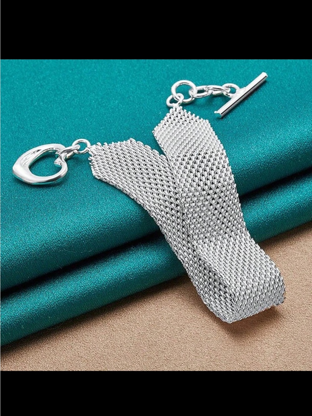 New! Sterling Silver Plated Mesh Toggle Unisex Bracelet - Sleek Chain Accessory